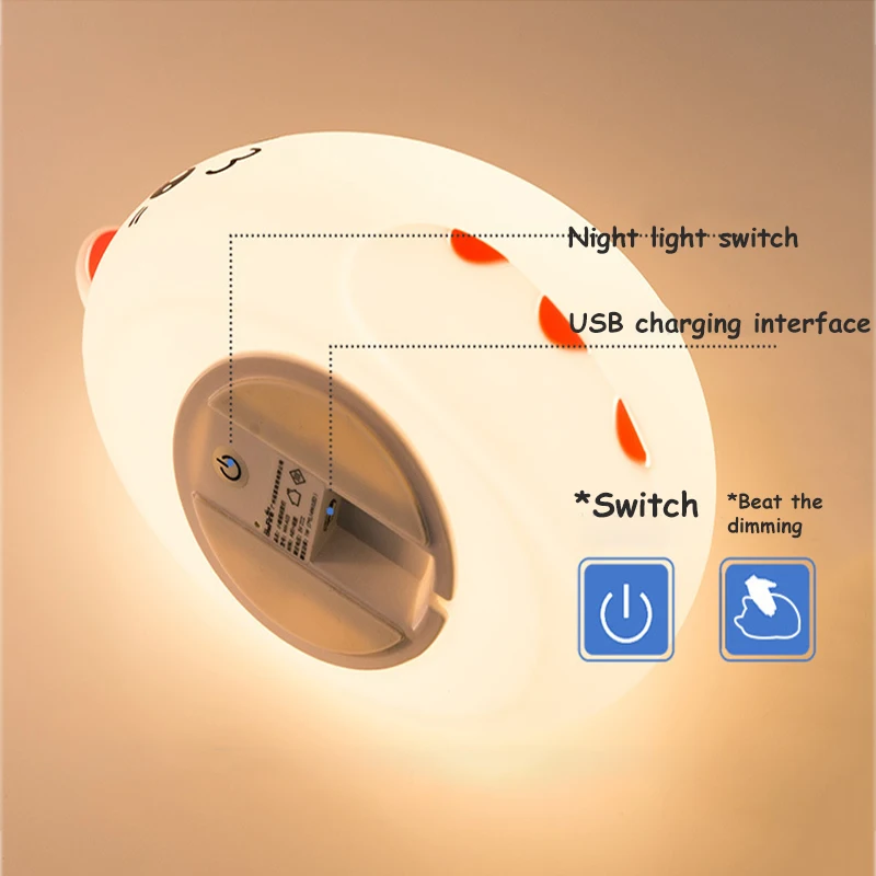 

USB charging silicone LED cartoon cute cat animal night light baby bedroom breathing 7 color night light children birthday gift