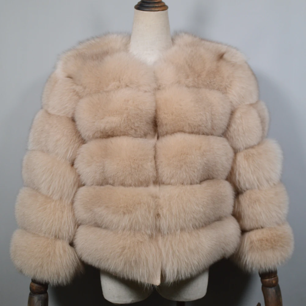 Женское короткое пальто из натурального Лисьего меха куртка 100% зимнее лисьего