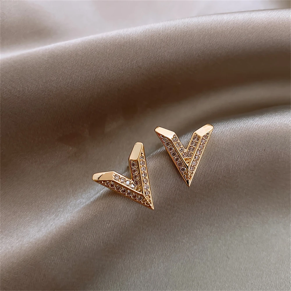 

Ethnic Female Romantic Style V-Shaped Crystal Rhinestone Earrings Ear Studs for Women Girls Jewelry Christmas Day Gifts