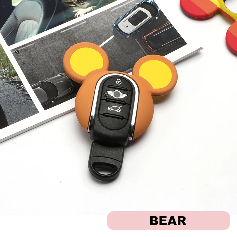 Для Mini Cooper F54 F55 F56 F57 F60 Clubman Countryman One S JCW чехол для ключей в виде мышки, бантик-ушки, милый чехол для ключей в автомобиле, защитные аксессуары - Название цвета: Bear