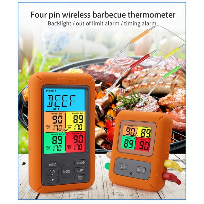 Wireless Meat Thermometer Upgraded Digital Food for Cooking with 4 Temperature Probes Steak Oven BBQ |