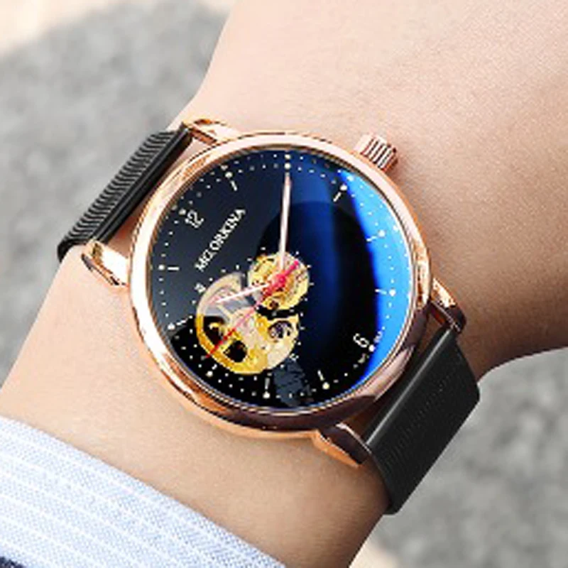 

ORKINA Original Watch 2020 Men Watches Stainless Steel Mesh Band Automatic Self Wind Mechanical Wristwatches Men Skeleton Watch