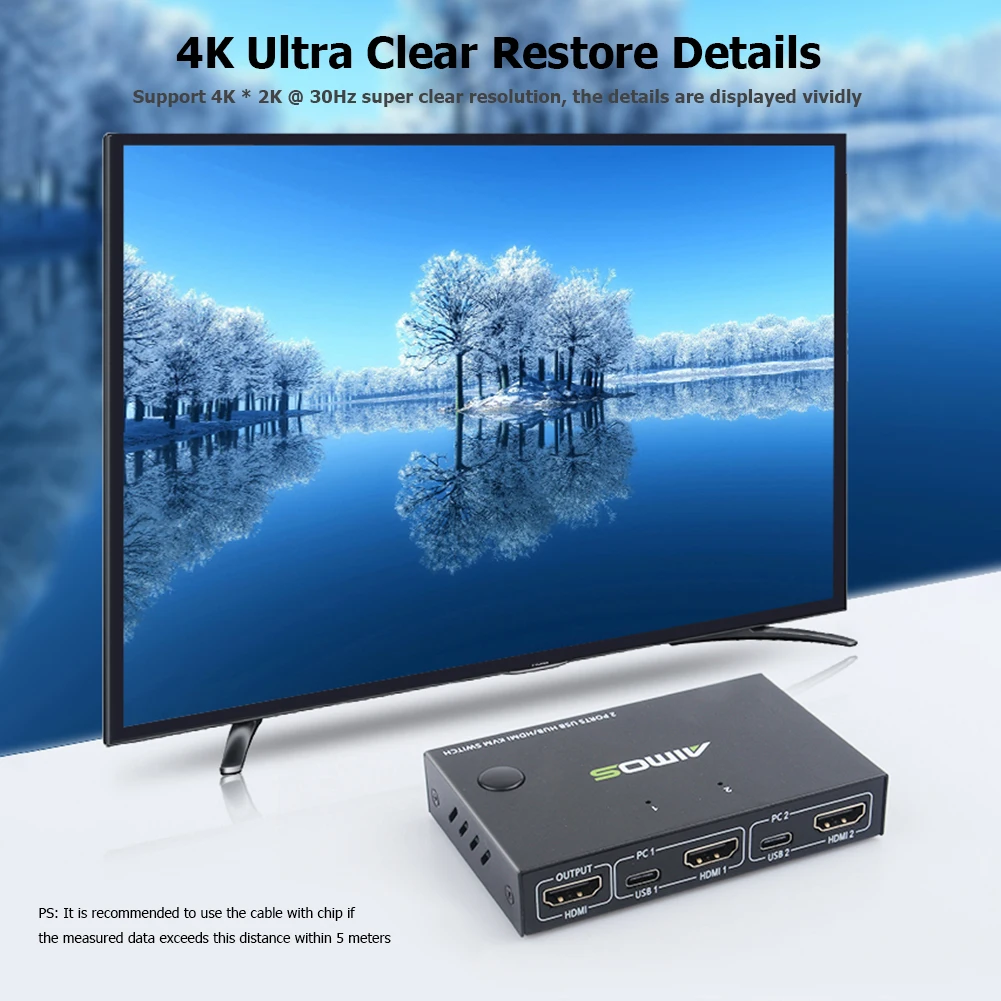 2 Порты usb-хаб KVM переключатель в 1 выход HDMI-Совместимость коробки видео Дисплей 4K