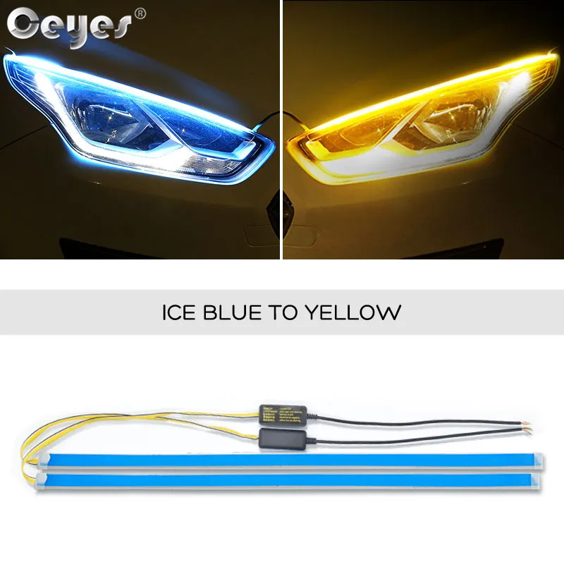 Ice Blue To Yellow Ceyes 2 х Светодиодные полосы автомобильные аксессуары DRL дневные ходовые огни указатель поворота автомобильный стоп-сигнал фара в сборе для hyundai - Цвет: Ice Blue To Yellow
