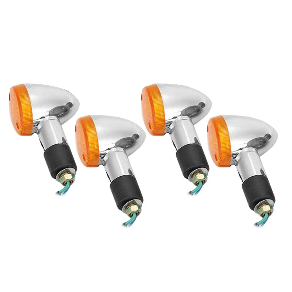 Motorcycle Turn Signals Universal Chrome-Bullet Front Rear Signal Lights for Honda Harley Bobber Chopper Cruiser Yamaha(4 P | Автомобили и