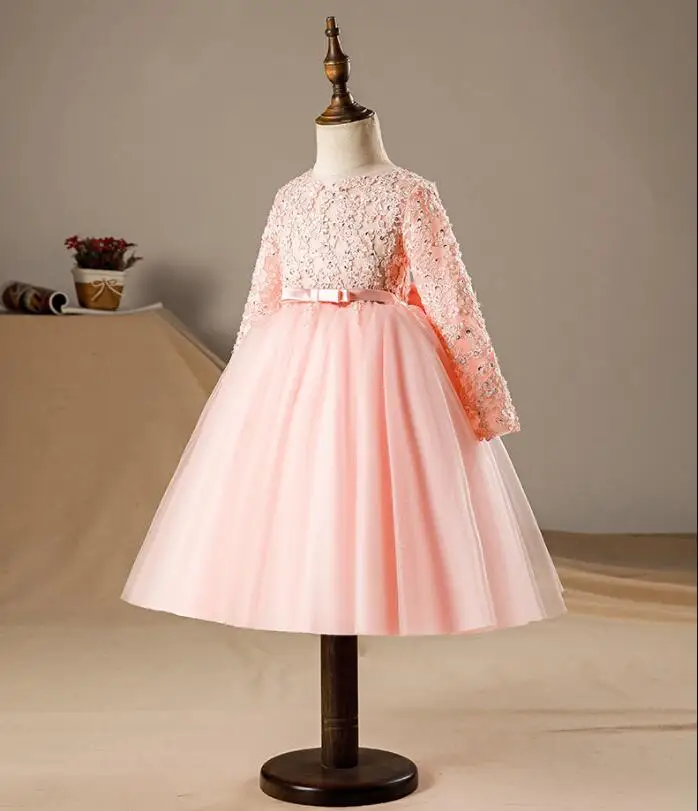 Розовое Тюлевое платье для девочек первого причастия кружевное с блестками