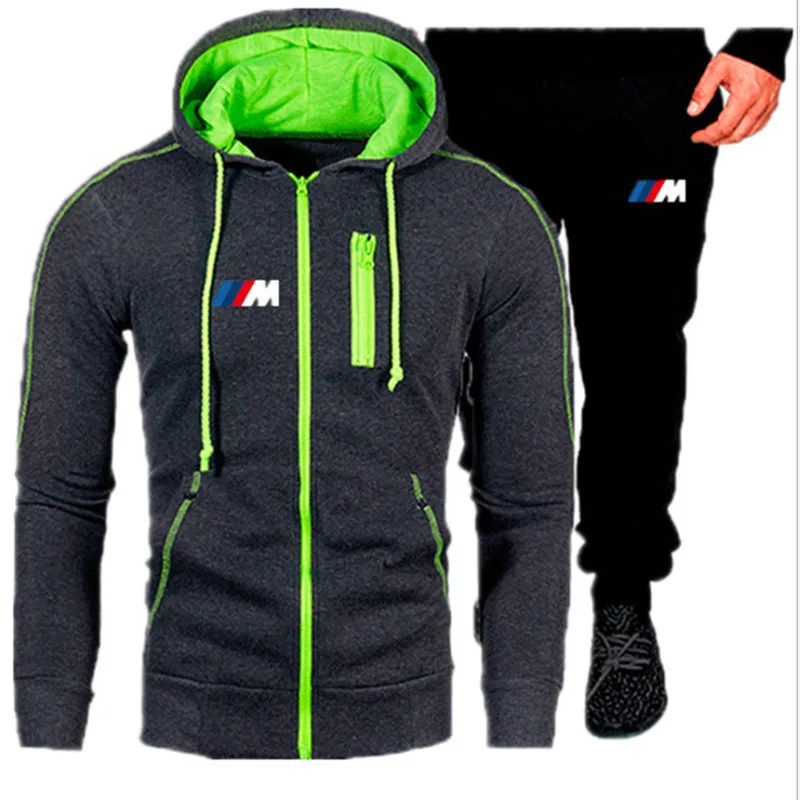 

Traje deportivo para hombre Chaqueta deportiva de marca de moda Moda callejera Cuello alto Capucha con cremallera Estampado BMW