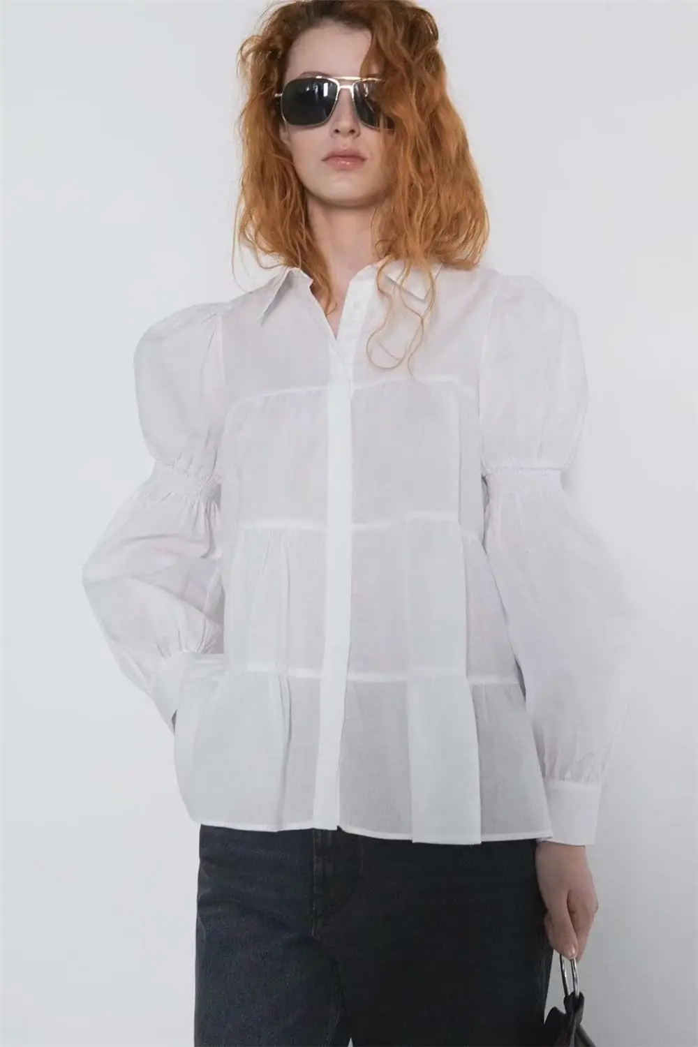 Женская плиссированная рубашка ZA осенняя декоративная в богемном стиле с