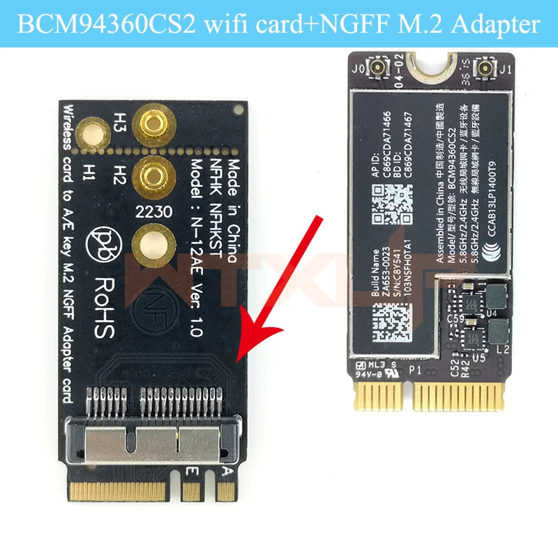 BCM94360CS2 аэропорт 867 Мбит/с Wi Fi Карта Bluetooth 4 0 с NGFF M.2 адаптер + 2 шт 6DBi антенны Airdrop handoff