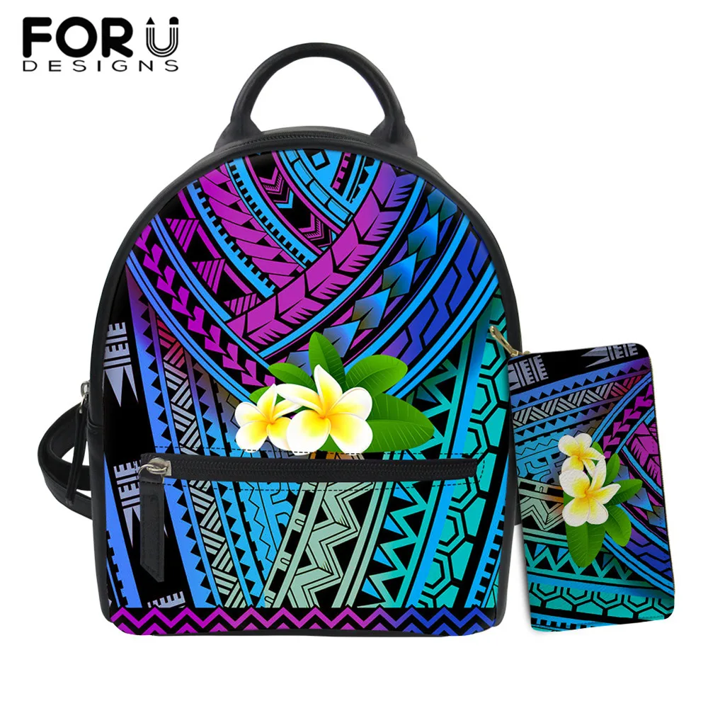 

Женский рюкзак и кошелек FORUDESIGNS Plumeria с Полинезийским племенем из искусственной кожи, Женская дорожная сумка через плечо