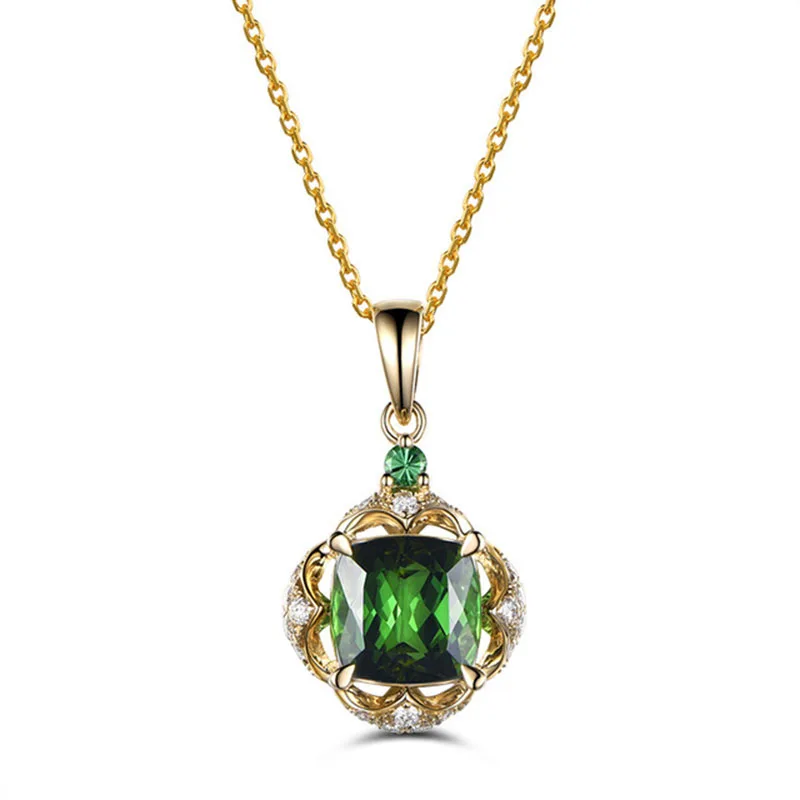 

925 New High-end Pendant Inlaid Zircon Fat Square Emerald Tourmaline Colored Gemstone Clavicle Chain Necklace For Women Jewelry