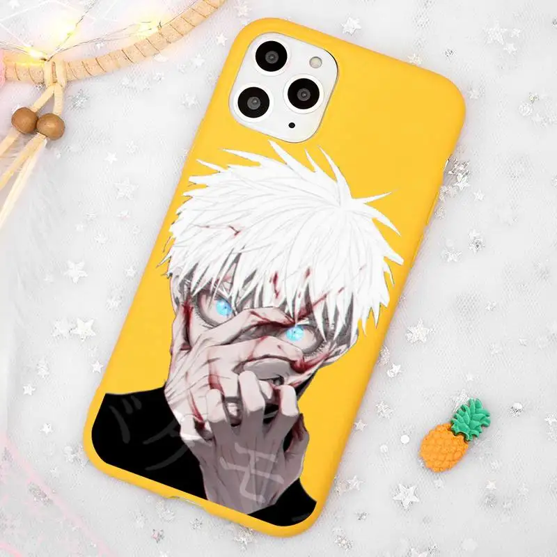 

Anime Cartoon Jujutsu Kaisen Phone Case Candy Color Yellow for iPhone 11 12 pro XS MAX 8 7 6 6S Plus X 5S SE 2020 XR