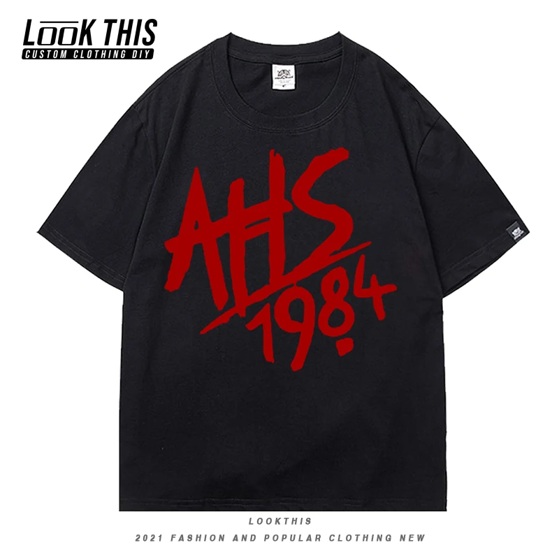 

Harajuku Punk American Horror Story Men T-shirt 1984 Letter Boy Tee Shirt Streetwear O-Neck Loose Oversized T-shirt Tops Tee