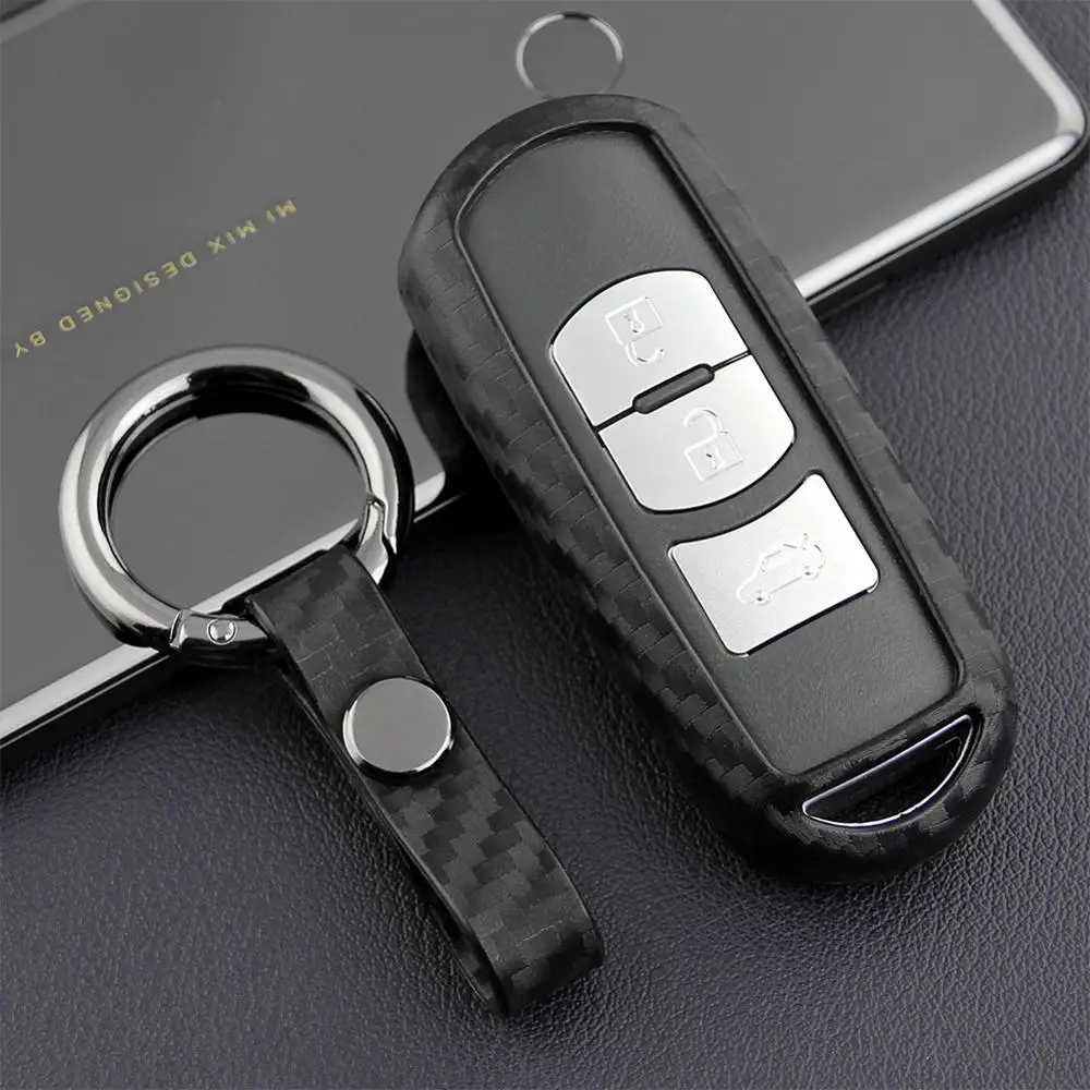 

Carbon Fiber Key Fob Chain Protective Case Cover Accessories Fit For Mazda 3 6 CX3 CX5 CX9 MX5