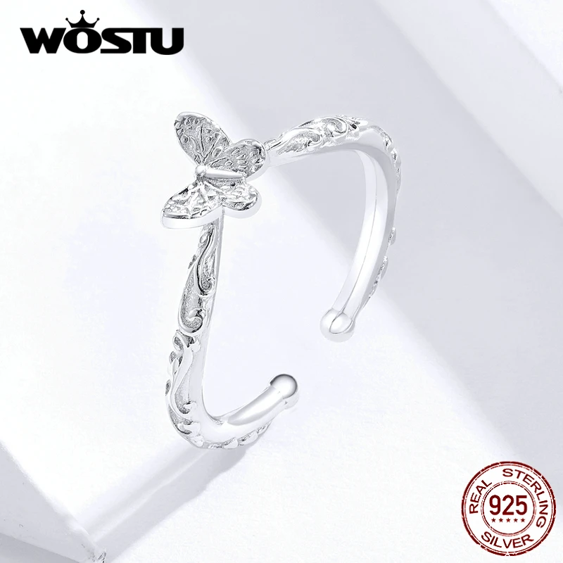 WOSTU 2020 Новое поступление 925 пробы серебряная бабочка открытые Регулируемые