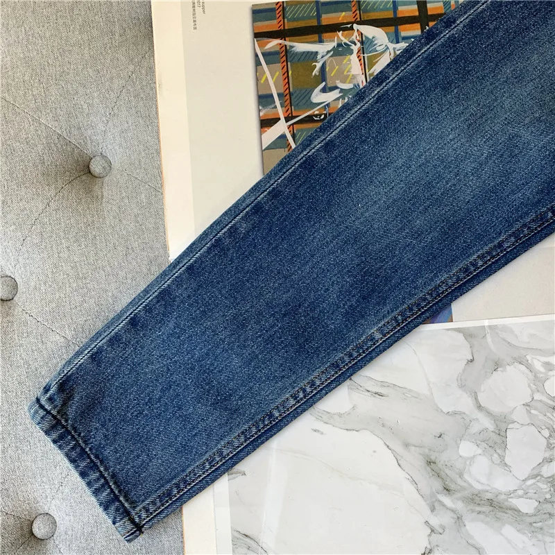 Женские джинсы скандинавские потертые синие с высокой талией | Женская одежда