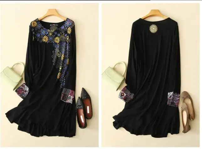 

Spain new embroidery ladies atmosphere fashion spring shirt skirt black embroidered dress casual top