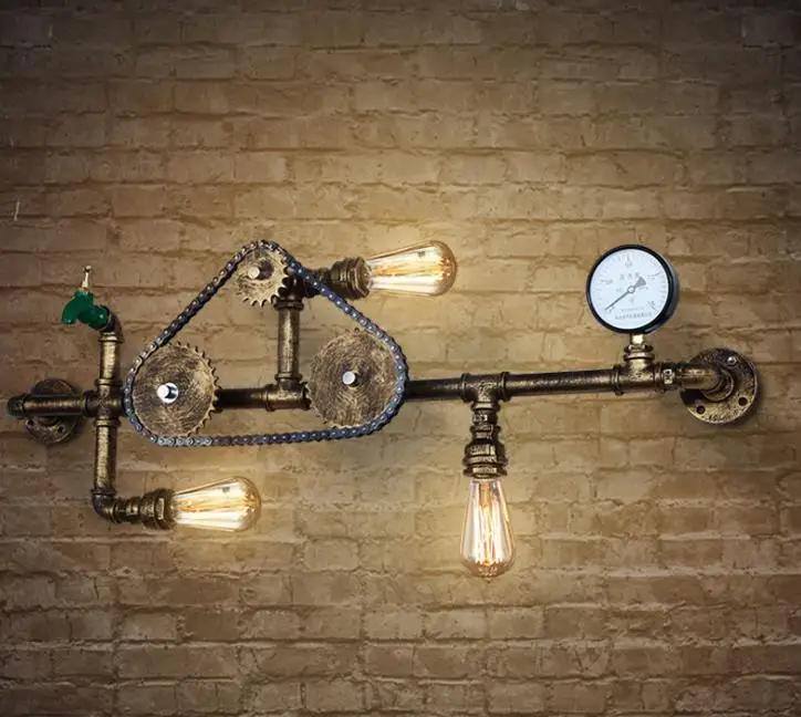 

New Fashion Wroguht Iron Water Pipe Wall Lamp Vintage Aisle Lights Loft Iron Wall Lamps Edison Incandescent Coffee Light Bulb