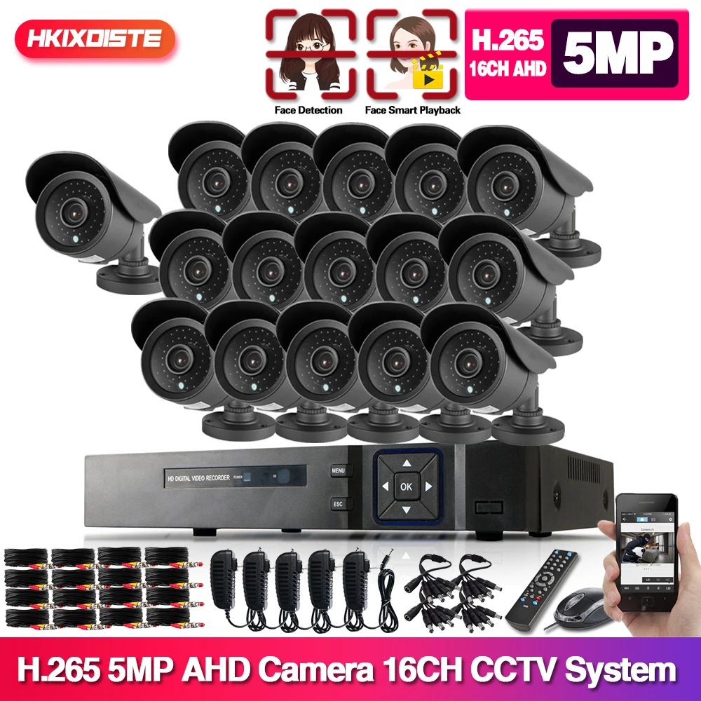 

CCTV Security System 16CH HDMI 5mp DVR System 16x1000TVL IP66 Indoor Outdoor Camera System Kit 16CH Video Surveillance Set