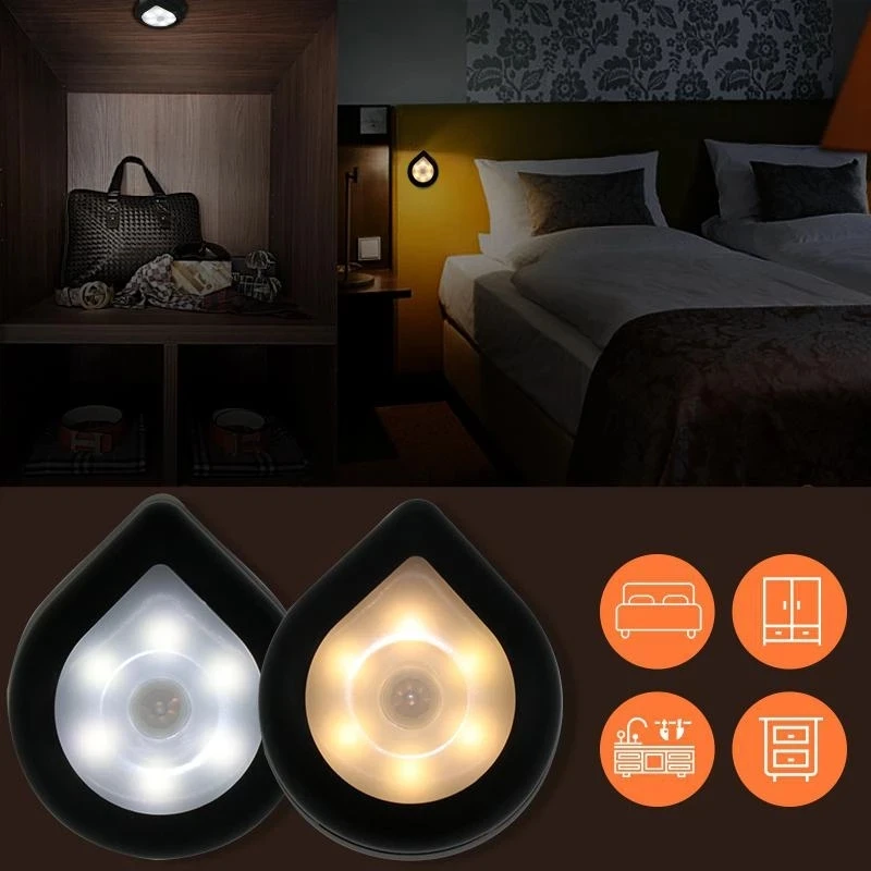 

1pcs Led Wireless Pir Infrared Human Motion Sensor Drop-shaped Intelligent Body Induction Night Light Bedroom Decor Baby Lamp