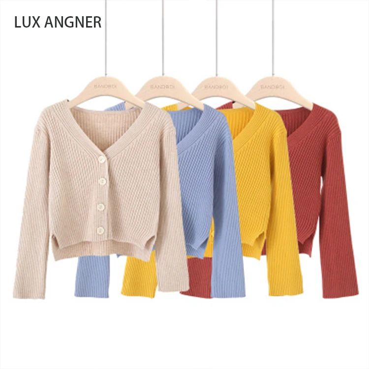 

2020 Spring and Autumn New Short Paragraph Outboard Knitted Cardigan Sweater Small Coat V-neck Shirt Female Long-sleeved Shawl