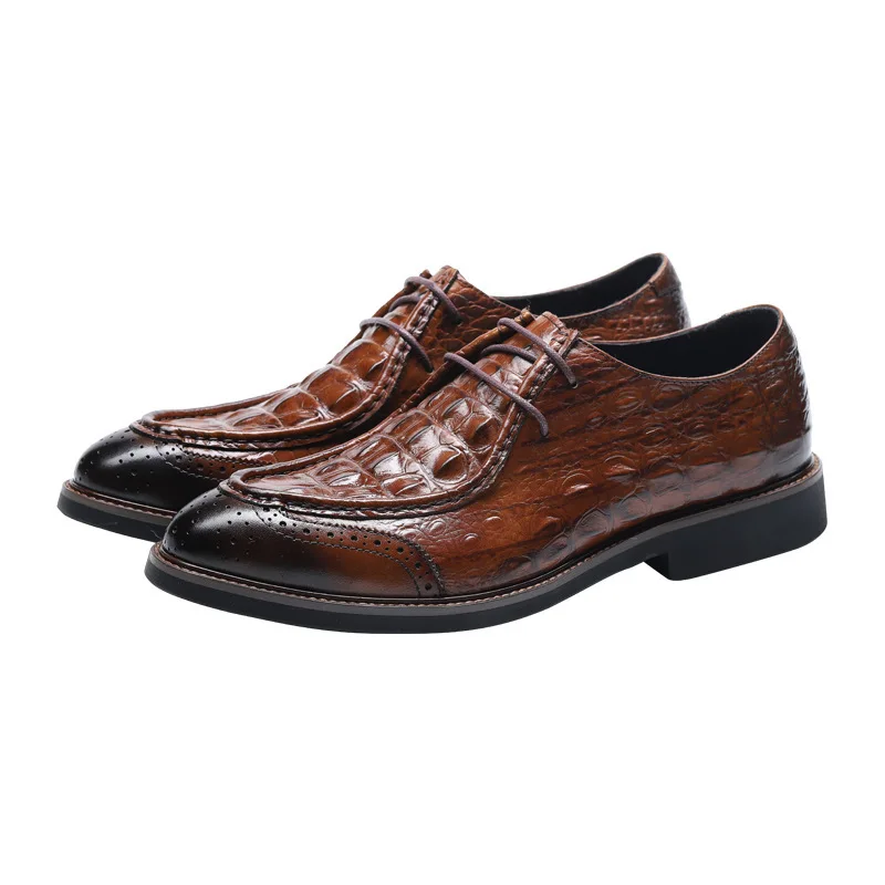 

Crocodile top layer soft leather business casual men's shoes comfortable rubber sole British Style Men's leather shoes