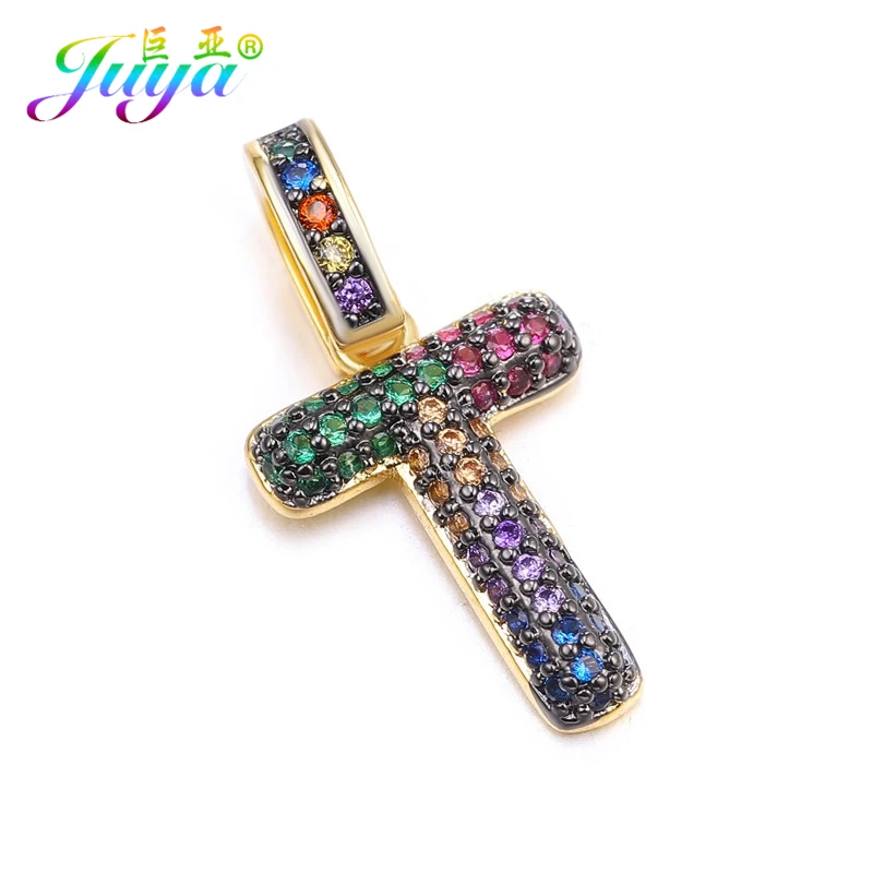 Gold T Juya DIY шнур кожаный вывод многоцветный Циркон с радужным блеском золото 26 буквы алфавита кулоны с надписями поставки - Окраска металла: Gold T