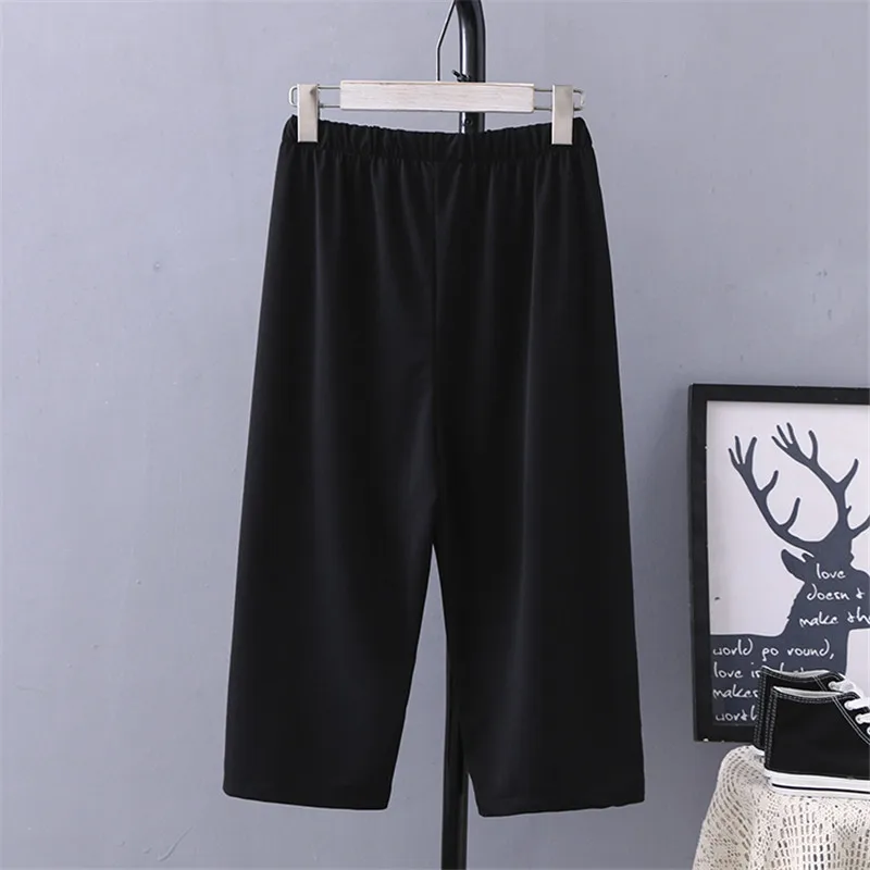 

2020 Summer Women Pants New Loose Elastic Waist Pants Plus Size 4XL Stretch Casual Straight Pants Female Black Cropped Pants 337