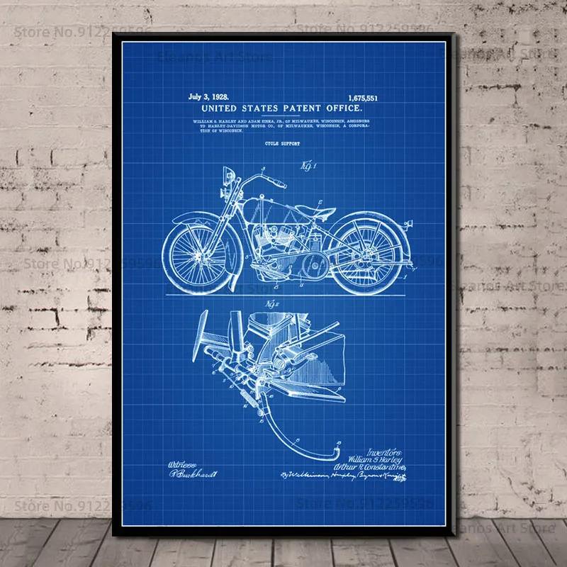 Винтажный мотоциклетный патент Z555 мотоцикл искусство наука настенное холст