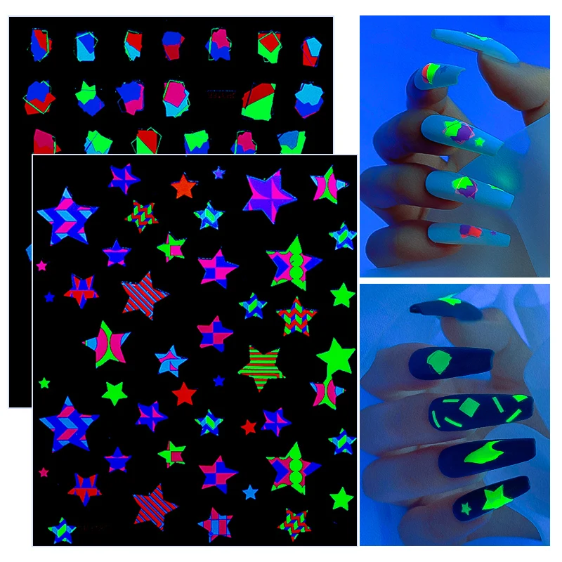 

1 Pcs Fluorescence Flower Nail Sticker for DIY Manicure Design 2021 Fashion Star Stickers for Nails Art Decoration