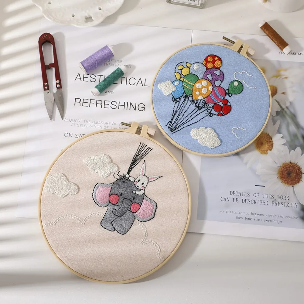 

2PCS Embroidery Cross Stitch Kit For Beginners-Handmade Embroidery DIY Craft Beginner Embroidery Round Cross Stitch Kit Sewing