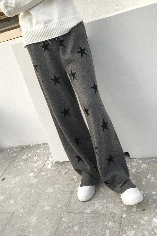 

2020 Time-limited Limited Pantalon Mujer Vadim Women Cashmere Pants Five-pointed Star Personality Casual Loose Knitted Wide Leg