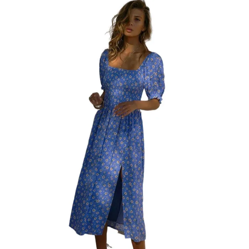 

Платье женское повседневное в стиле бохо, элегантный пуловер с цифровым принтом, с коротким рукавом, квадратным вырезом, средней длины, лето...