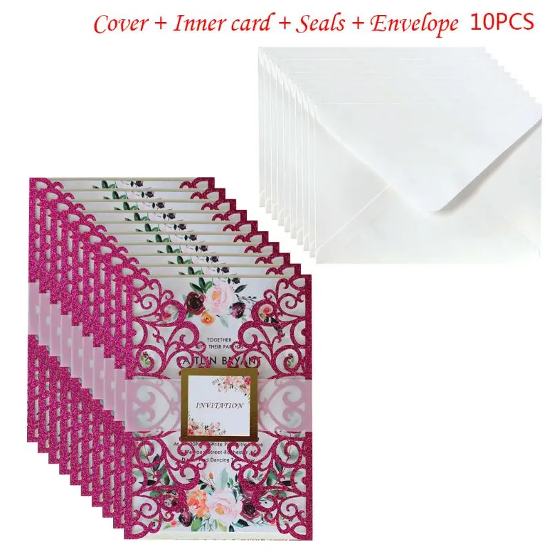 

10pcs/set Elegant Wedding Invitation Card with Girdle Lace Envelope Party Supply