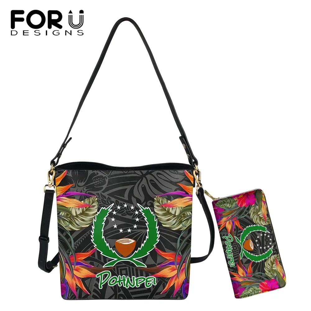 

FORUDESIGNS Vintage Women Pohnpei Flag Shoulder Bucket Bag Female Casual Large Capacity Handbag And Purse 2Set Sac A Main 2021