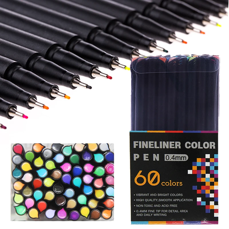 60 Цвет тонко пишущие 0 4 мм набор чертежный вкладыш кисть художественный маркер