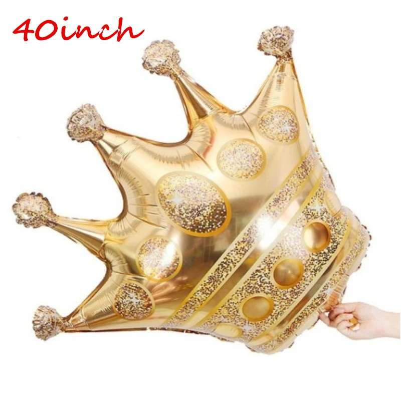 40 Inch Large Gold Crown Aluminum Foil Balloon Princess Prince Happy Birthday Party Decoration Boys Girls Crown Balloons Toys