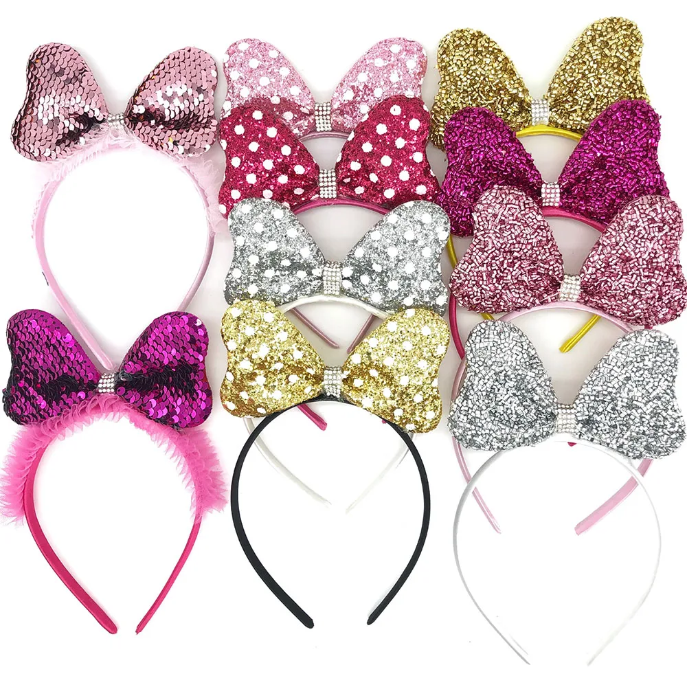 

Lovely Girls Bows Knot Minnie Mickey Ears Plush Baby Hair Accessories Headband Kids Happy Birthday Party Christmas Hairbands