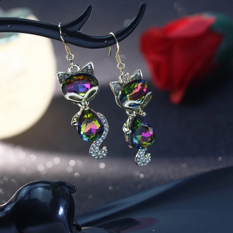 

S925 Silver Needle Luxury Crystal Hook Drop Earrings Women Girls Hypoallergenic Sparkling Animal Butterfly Fox Earrings Jewelry