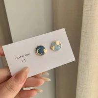 fashion korean retro sun and moon earrings female asymmetric earrings geometric round love earrings