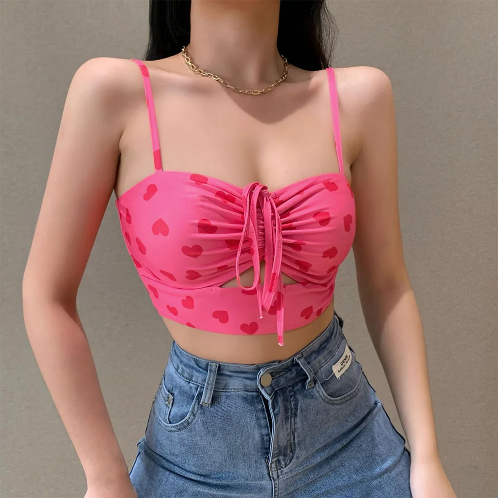 

1pc Lady Summer Short Sleeveless Camisole Casual Female Drawstring Vest