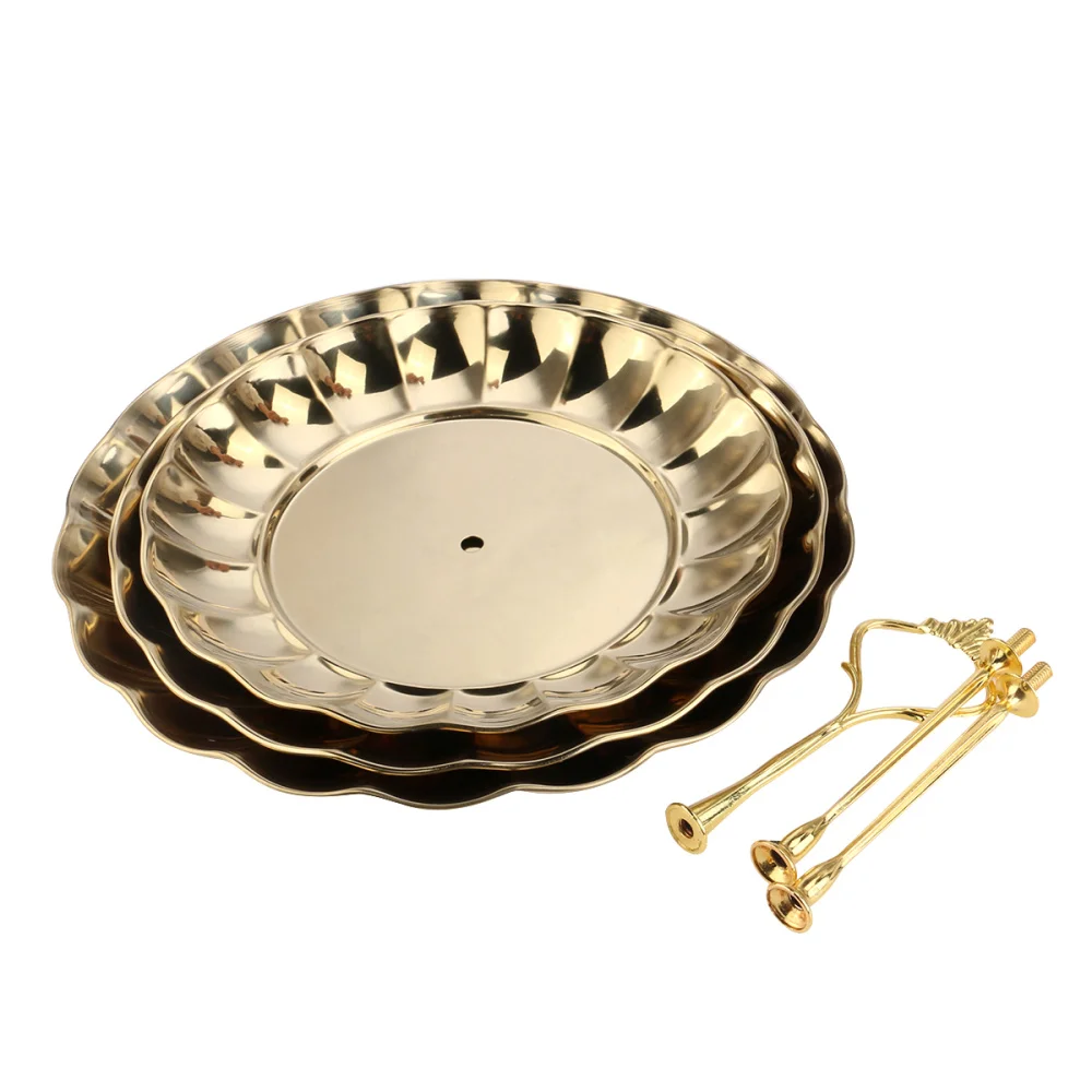 

Cake Stand Stainless Steel 3-Tiered Fruits Cakes Desserts Plate Stand (Gold)