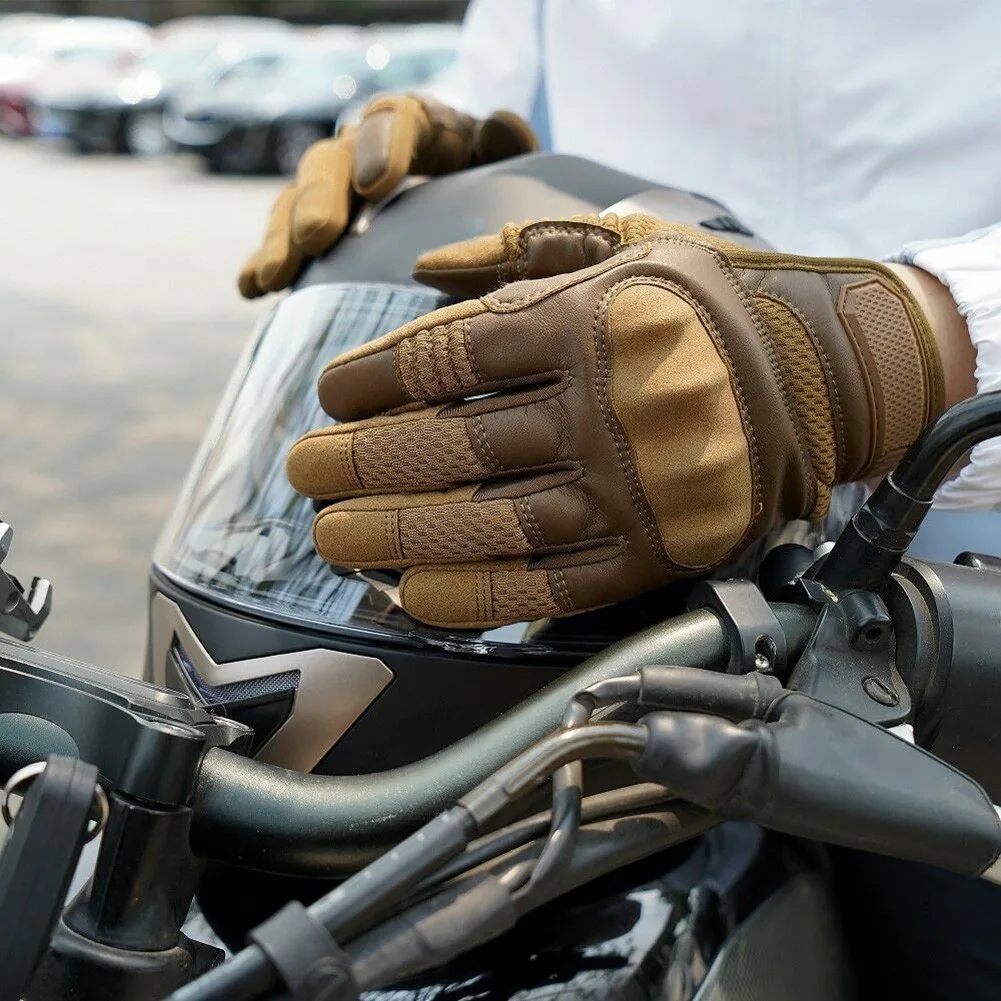 구매 오토바이 장갑 터치 스크린 PU 가죽 모토 크로스 전체 손가락 장갑 보호 장비 레이싱 전술 장갑 모토 액세서리
