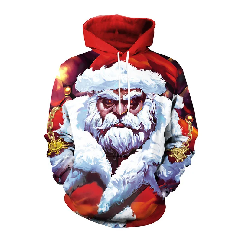 

Santa Print Christmas Couple Hooded Women Swearshirt Long Sleeve Oversized Pullover Fall Winter Clothes Holiday Streetwear Tops