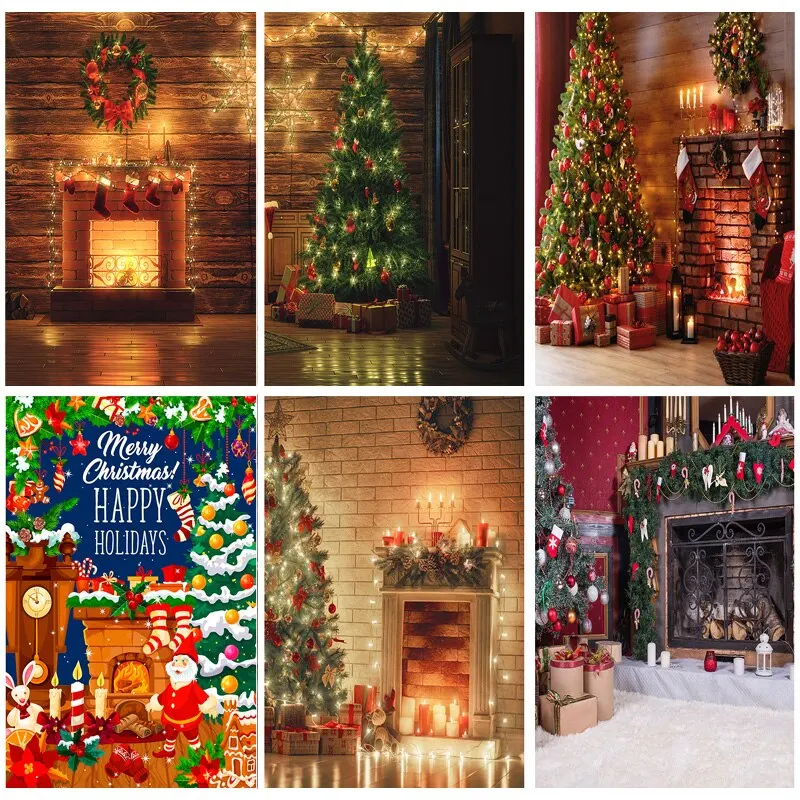 

Christmas Theme Indoor Photography Background Christmas tree Fireplace Children Portrait Photo Backdrops 21710 CHM-06