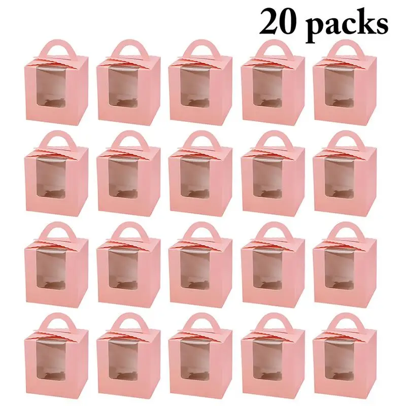 20pcs Мини печенье конфеты коробка одиночная коробка Маффин Портативный Розовый Окно кекс коробка мусс грязь бутылочка для десерта упаковка чашка дети подарок - Цвет: 20pcs