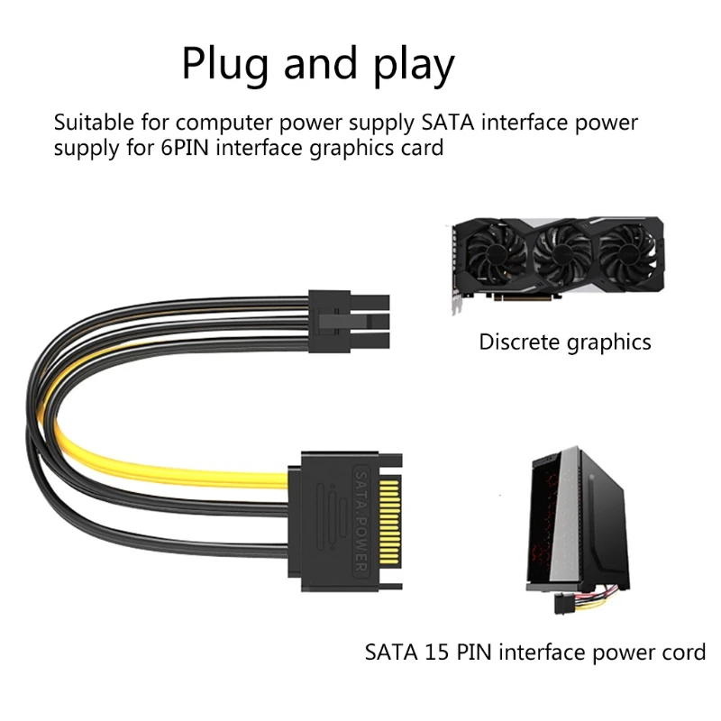 

H7JA Upgrade New SATA 8-Inch 15-Pin to 6-Pin PCI Express Card Power Cable Black+Yellow 1 Pc 0.65ft