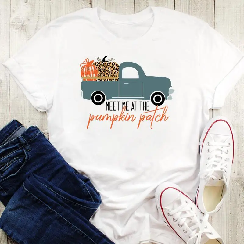 

Fashion Pumpkin 2021 Halloween Thanksgiving Happy Graphic Print Women Cartoon Tops Tshirt Female T-Shirt Fall Autumn Tees