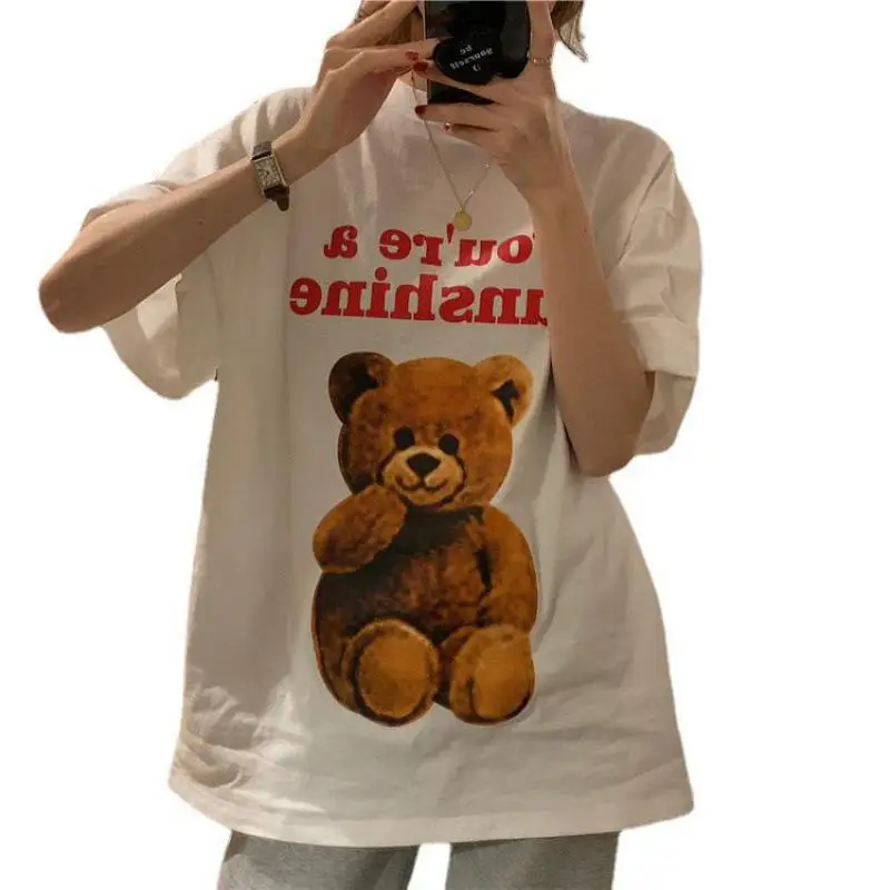 

Cartton Bear Print You Are A Sunshine Women White Tshirt Cotton Casual Summer New Fashion T Shirt Short Sleeve Yong Girl Tops