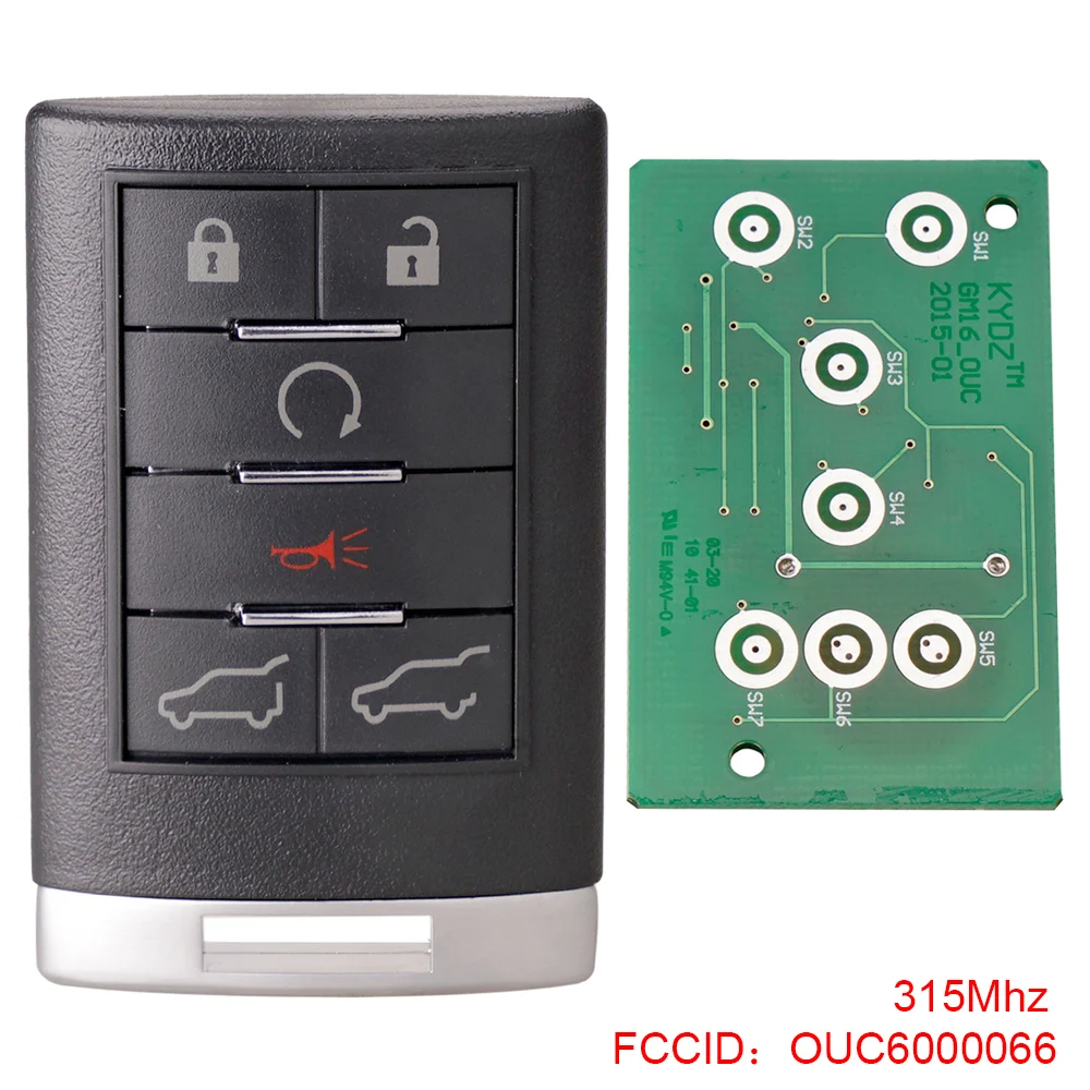 

Сменный Автомобильный ключ, 315 МГц, 6 кнопок, пульт дистанционного управления, дистанционный ключ OUC6000066, подходит для Cadillac Escalade